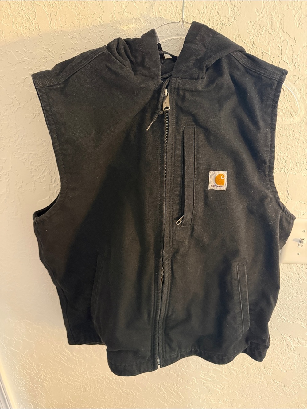 Carhartt Black Hooded Sleeveless Vest with Chest Pocket
